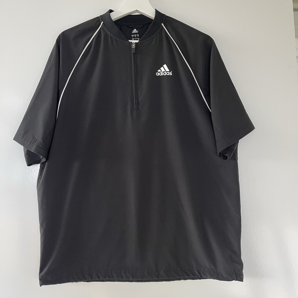 Adidas Windbreaker Men's Small Black 1/4 Zip Pullover Short Sleeve Golf Lightwei